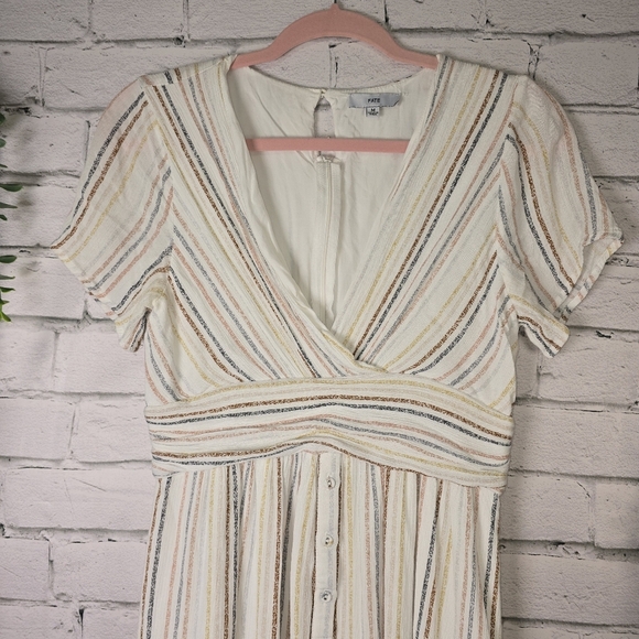 Fate White and Cream Flutter Sleeve V-Neck Sundress, ROUCHED WAISTLINE, SIZE MED - Picture 1 of 5